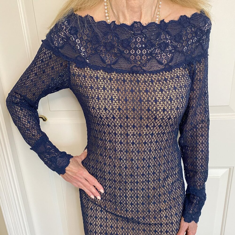 Navy stretch lace, Nightcap dress